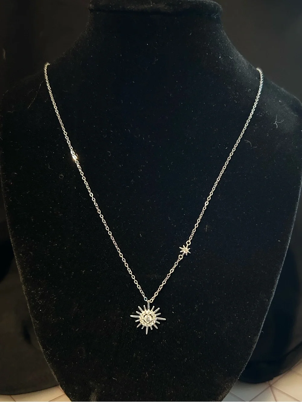 Sterling Silver and Moissanite Sunburst Pendant Necklace - GRA Certified - Picture 2 of 4